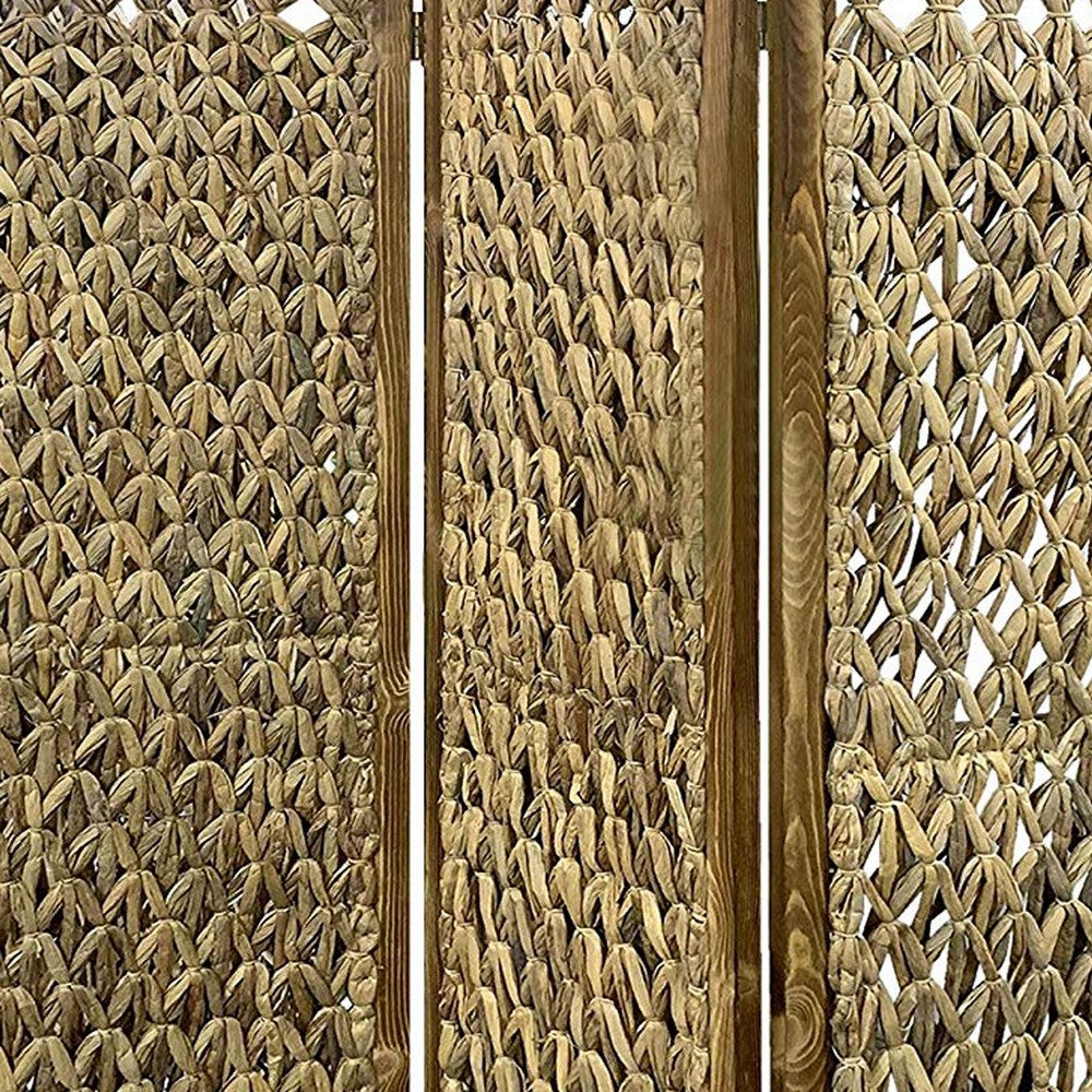 Woven Seagrass 3 Panel Wooden Room Divider, Natural Brown - BM205797