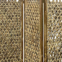 Woven Seagrass 3 Panel Wooden Room Divider, Natural Brown - BM205797