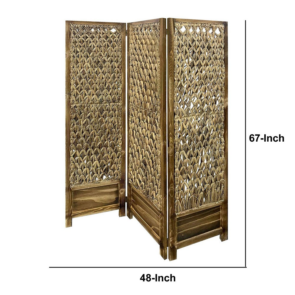 Woven Seagrass 3 Panel Wooden Room Divider, Natural Brown - BM205797