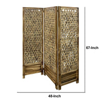 Woven Seagrass 3 Panel Wooden Room Divider, Natural Brown - BM205797