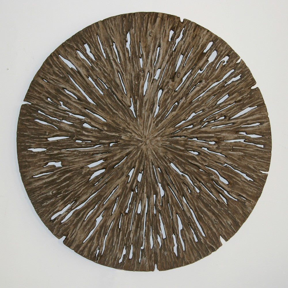 Round Shape Rotten Wood Sandstone Wall Decor with Cut Outs,Small, Oak Brown - BM205818