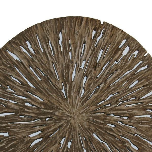 Round Shape Rotten Wood Sandstone Wall Decor with Cut Outs,Small, Oak Brown - BM205818