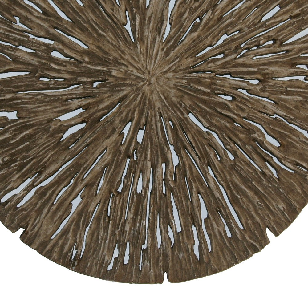 Round Shape Rotten Wood Sandstone Wall Decor with Cut Outs,Small, Oak Brown - BM205818