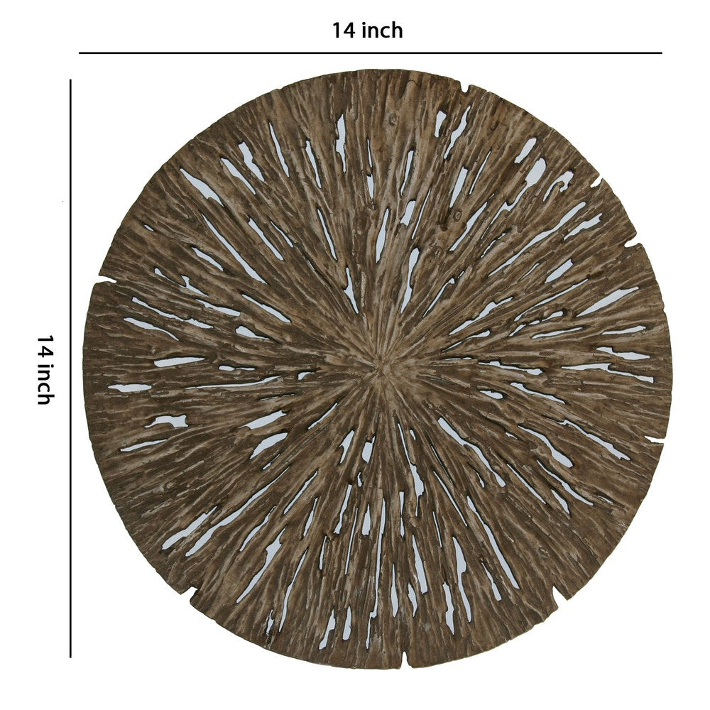 Round Shape Rotten Wood Sandstone Wall Decor with Cut Outs,Small, Oak Brown - BM205818