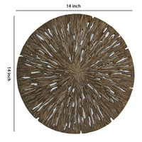 Round Shape Rotten Wood Sandstone Wall Decor with Cut Outs,Small, Oak Brown - BM205818