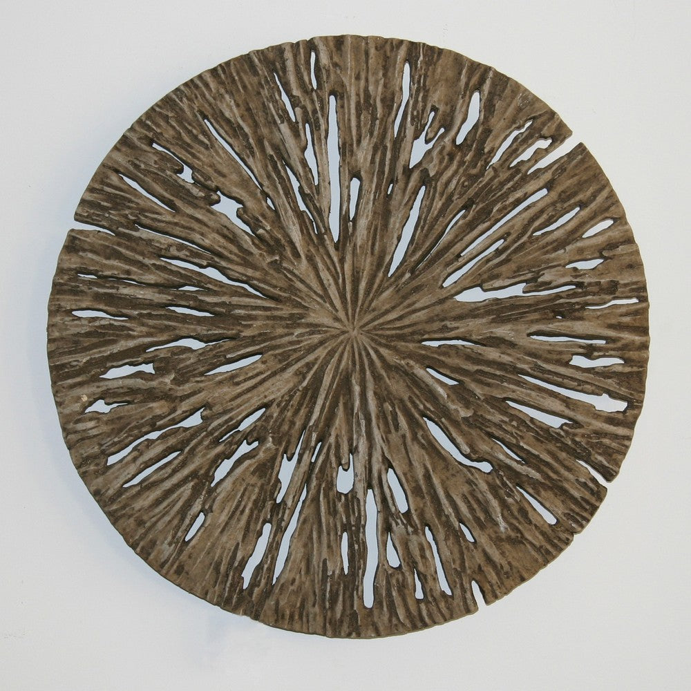 Round Shape Rotten Wood Sandstone Wall Decor with Cut Out,Medium, Oak Brown - BM205819