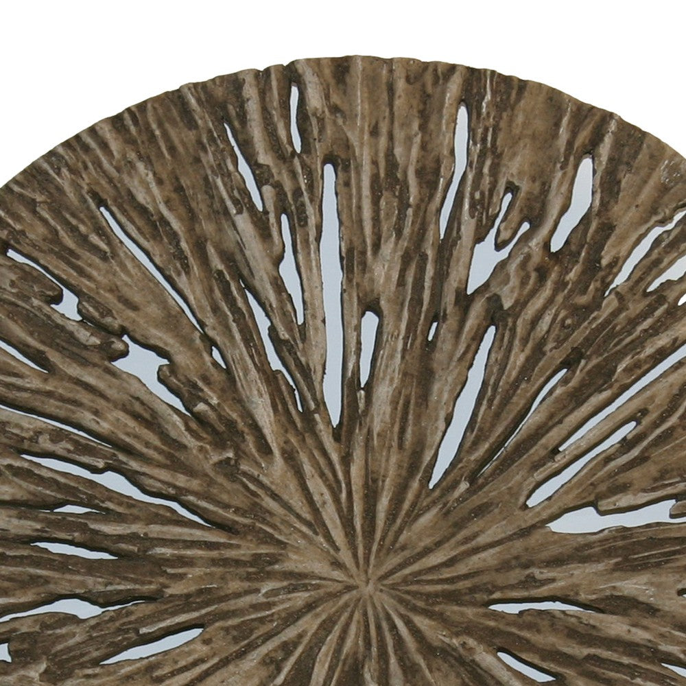 Round Shape Rotten Wood Sandstone Wall Decor with Cut Out,Medium, Oak Brown - BM205819