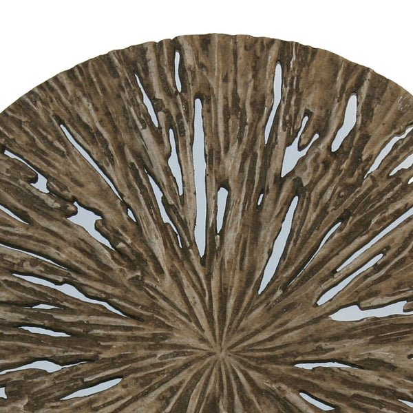 Round Shape Rotten Wood Sandstone Wall Decor with Cut Out,Medium, Oak Brown - BM205819
