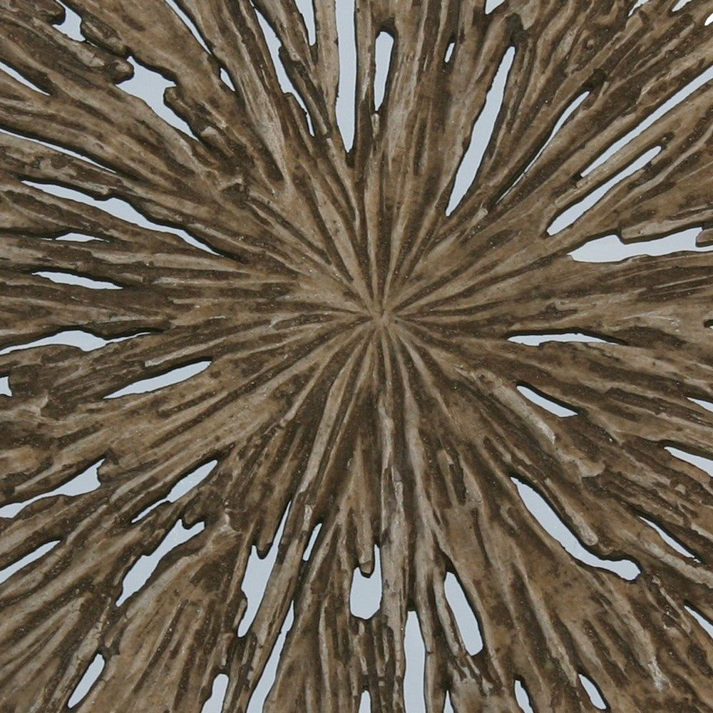 Round Shape Rotten Wood Sandstone Wall Decor with Cut Out,Medium, Oak Brown - BM205819