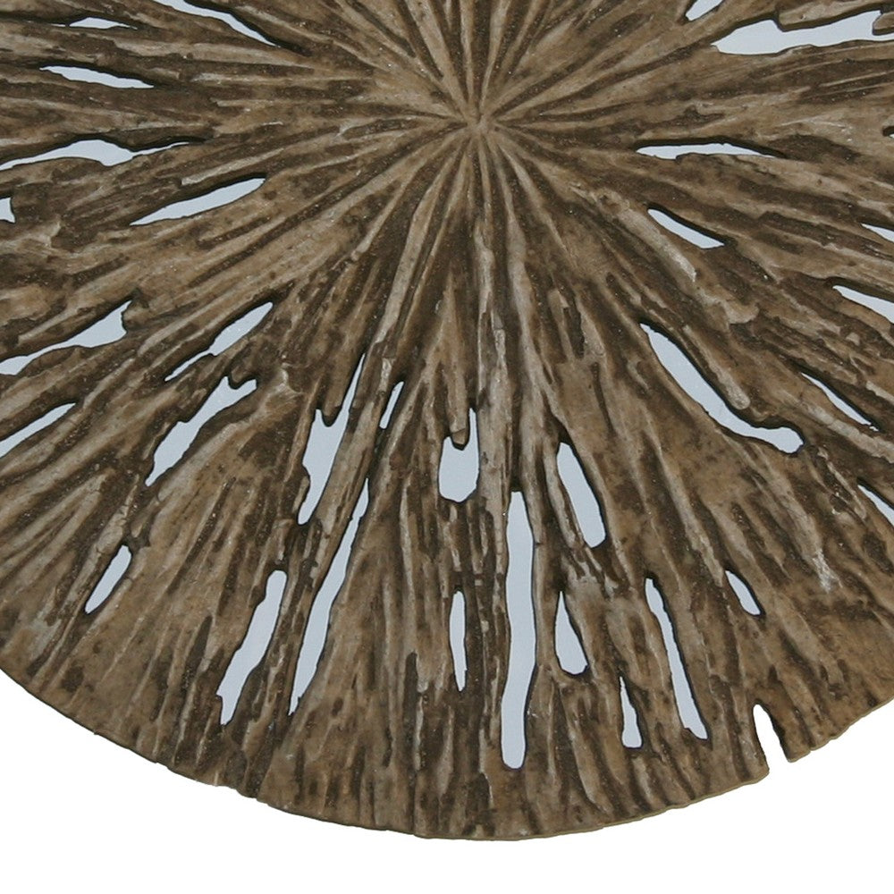 Round Shape Rotten Wood Sandstone Wall Decor with Cut Out,Medium, Oak Brown - BM205819