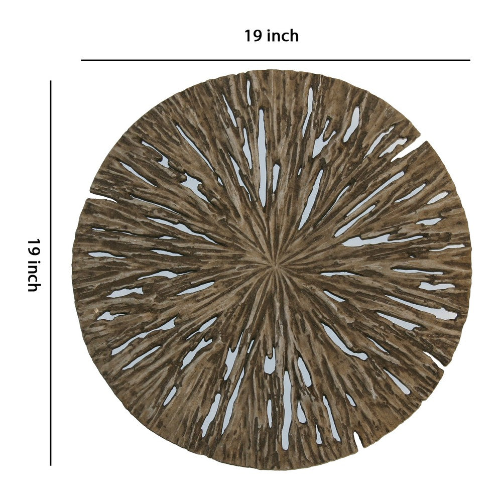 Round Shape Rotten Wood Sandstone Wall Decor with Cut Out,Medium, Oak Brown - BM205819