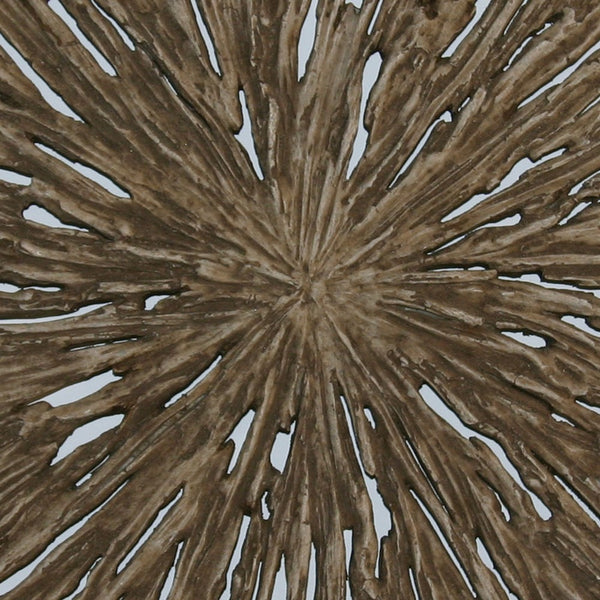 Round Shape Rotten Wood Sandstone Wall Decor with Cut Out, Large, Oak Brown - BM205820