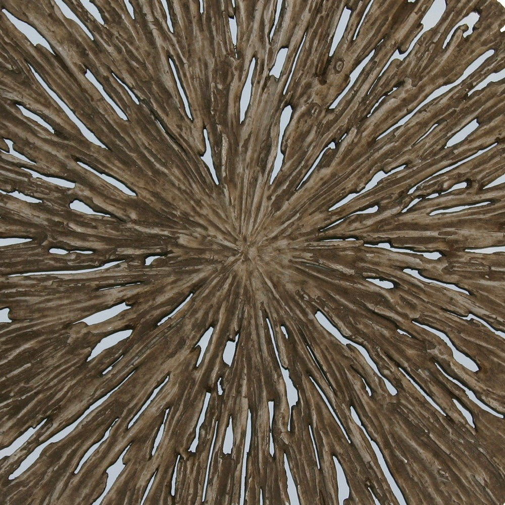 Round Shape Rotten Wood Sandstone Wall Decor with Cut Out, Large, Oak Brown - BM205820