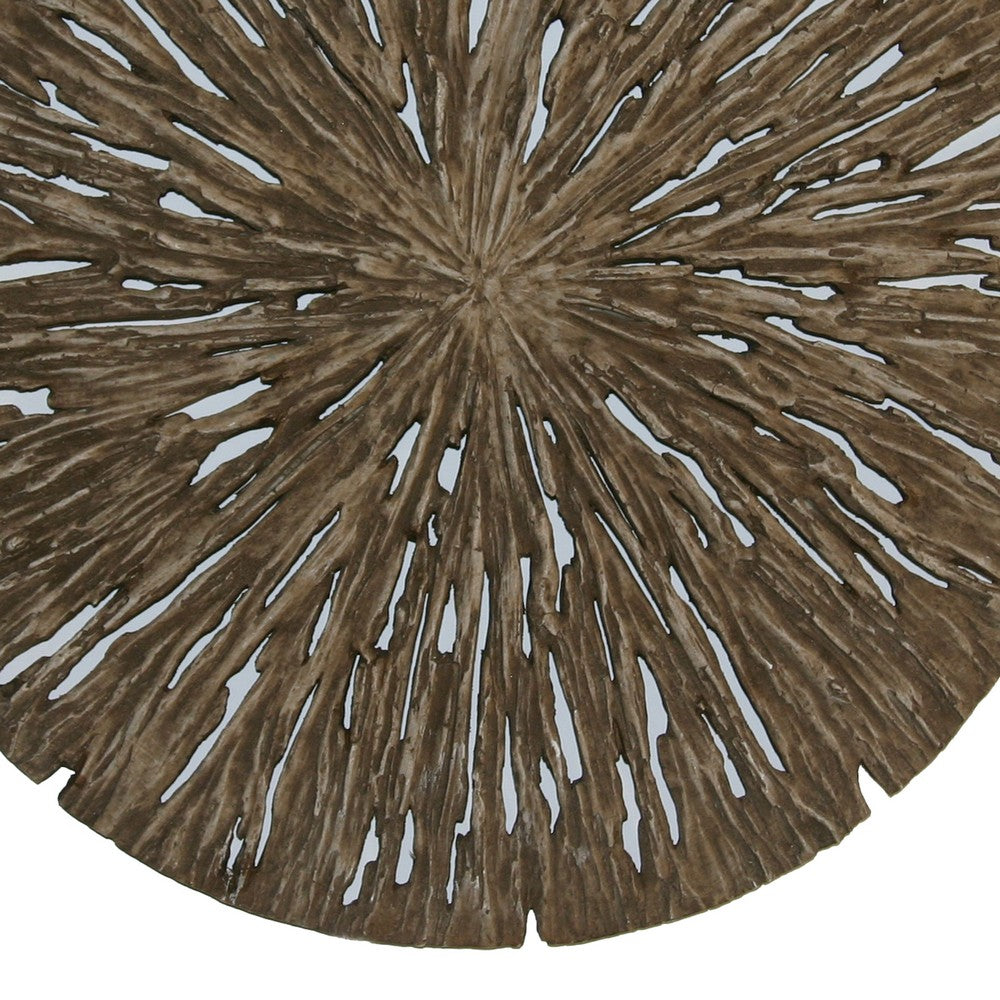 Round Shape Rotten Wood Sandstone Wall Decor with Cut Out, Large, Oak Brown - BM205820