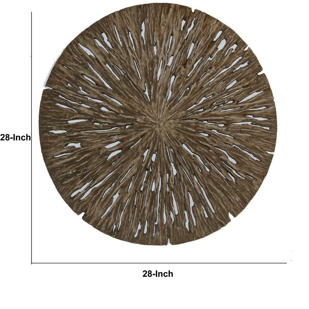 Round Shape Rotten Wood Sandstone Wall Decor with Cut Out, Large, Oak Brown - BM205820