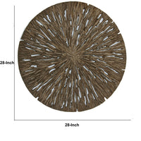 Round Shape Rotten Wood Sandstone Wall Decor with Cut Out, Large, Oak Brown - BM205820