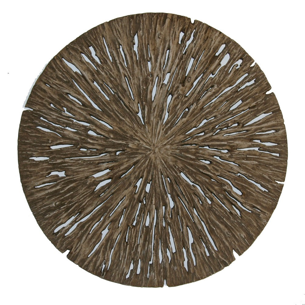 Round Shape Rotten Wood Sandstone Wall Decor with Cut Out, Large, Oak Brown - BM205820