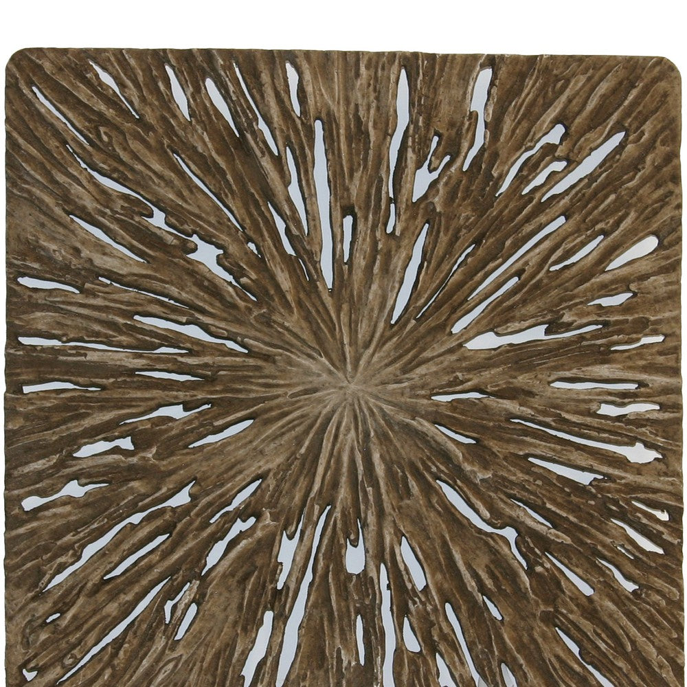 Square Rotten Wood Sandstone Wall Decor with Cut Out, Medium, Oak Brown - BM205822