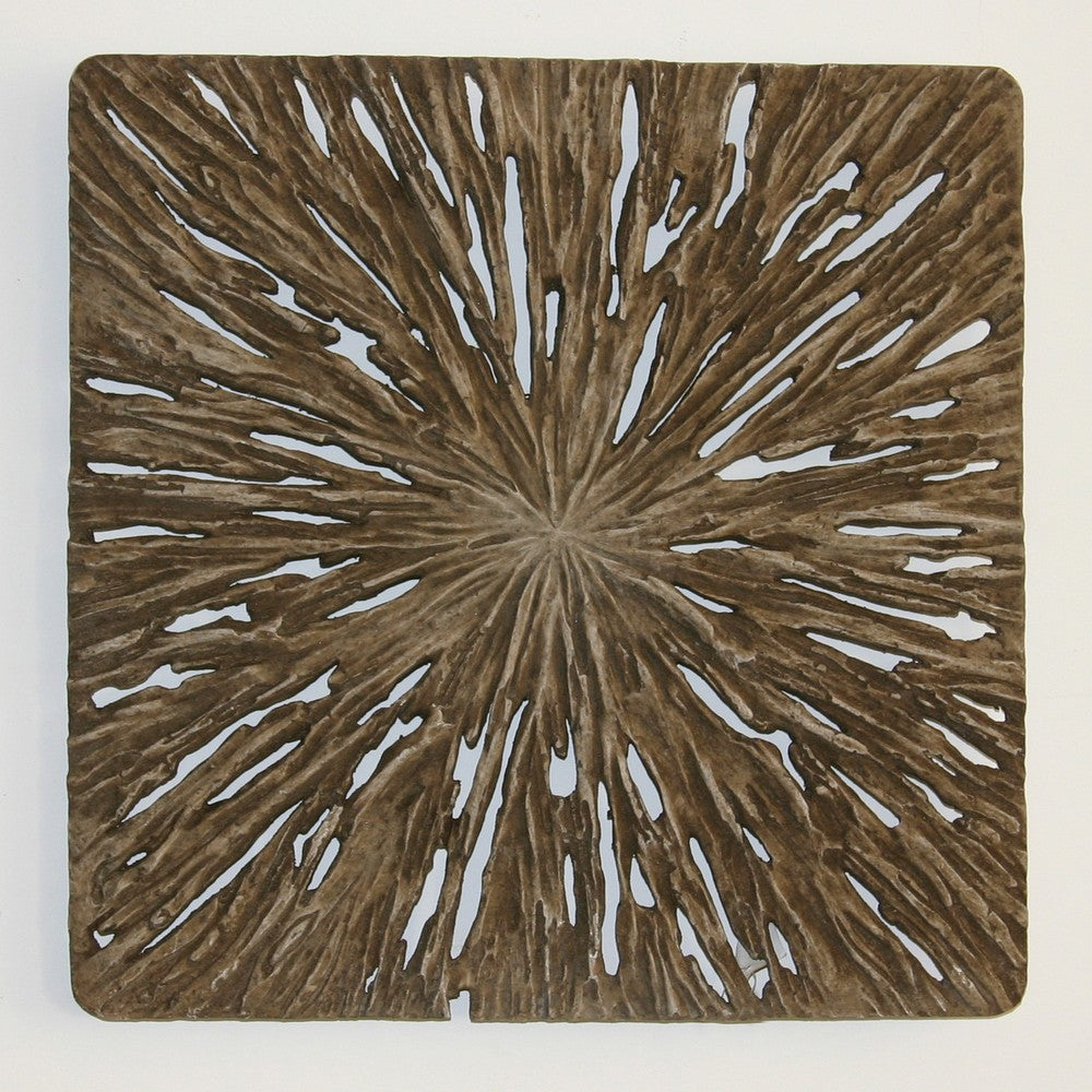 Square Rotten Wood Sandstone Wall Decor with Cut Out, Medium, Oak Brown - BM205822