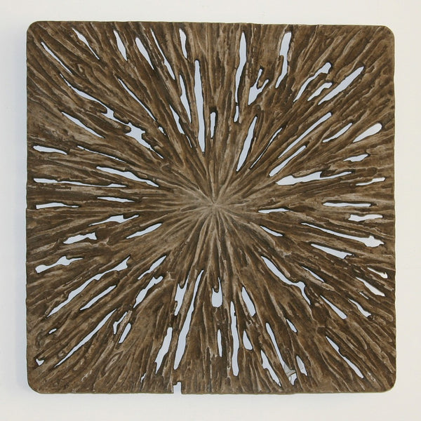 Square Rotten Wood Sandstone Wall Decor with Cut Out, Medium, Oak Brown - BM205822