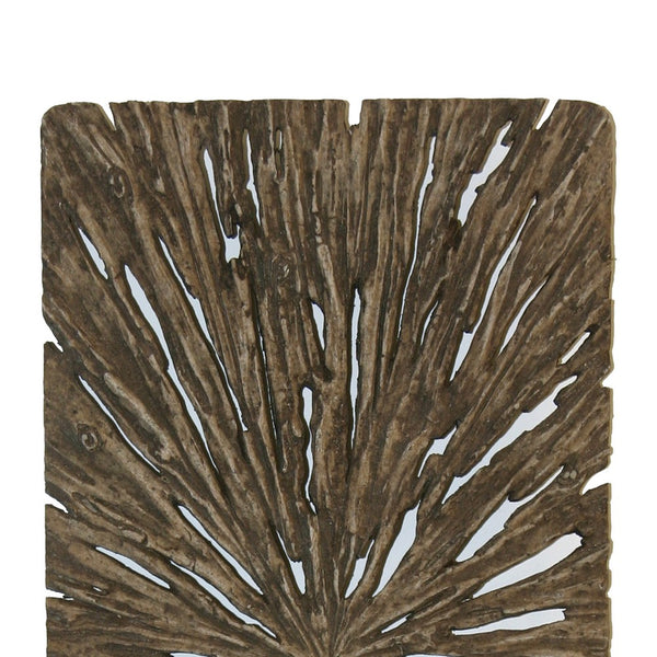 Rectangle Rotten Wood Sandstone Wall Decor with Cut Out, Small, Oak Brown - BM205824