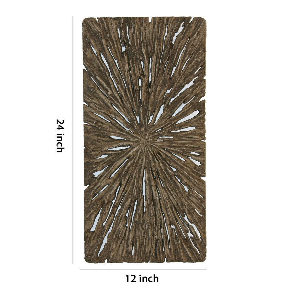 Rectangle Rotten Wood Sandstone Wall Decor with Cut Out, Small, Oak Brown - BM205824