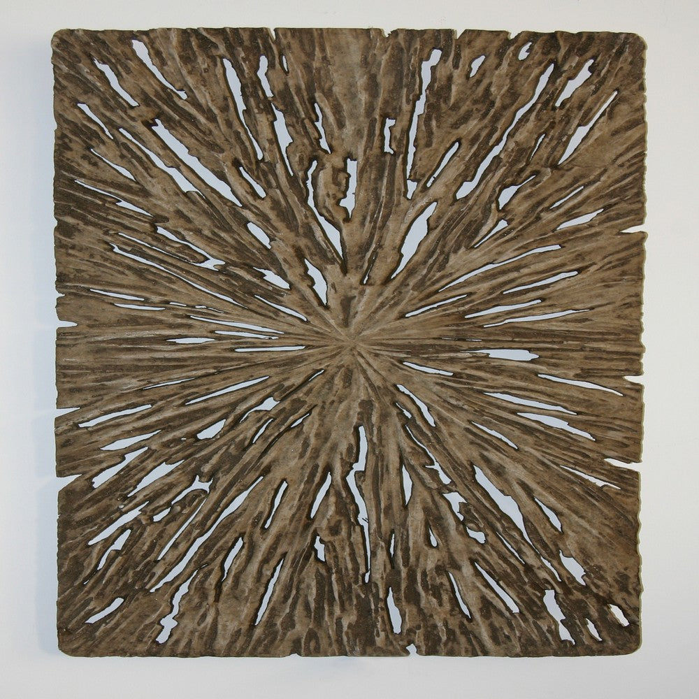 Rectangle Rotten Wood Sandstone Wall Decor with Cut Out, Medium, Oak Brown - BM205825
