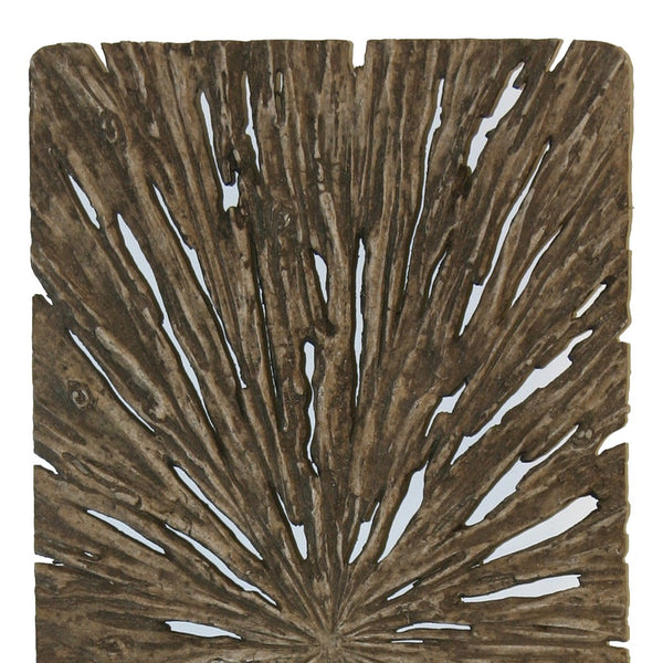 Rectangle Rotten Wood Sandstone Wall Decor with Cut Out, Large, Oak Brown - BM205826