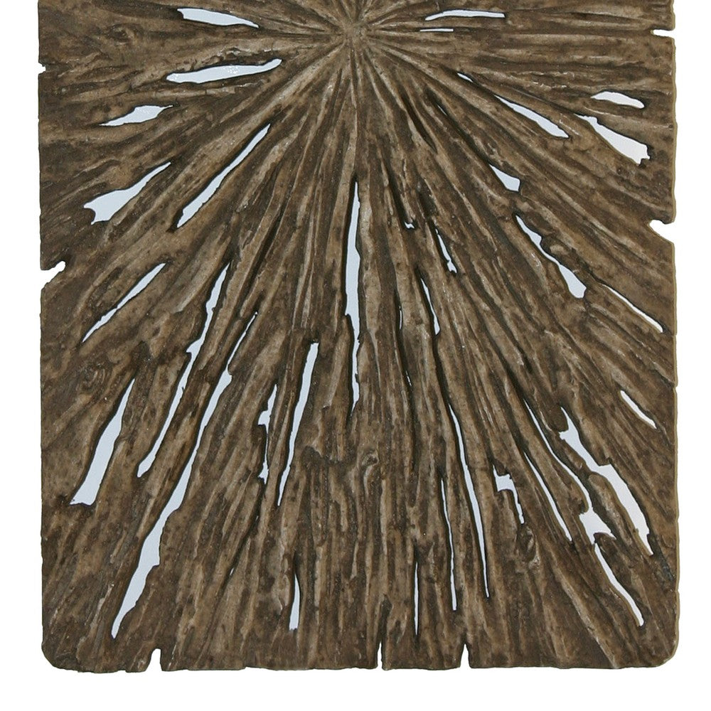 Rectangle Rotten Wood Sandstone Wall Decor with Cut Out, Large, Oak Brown - BM205826