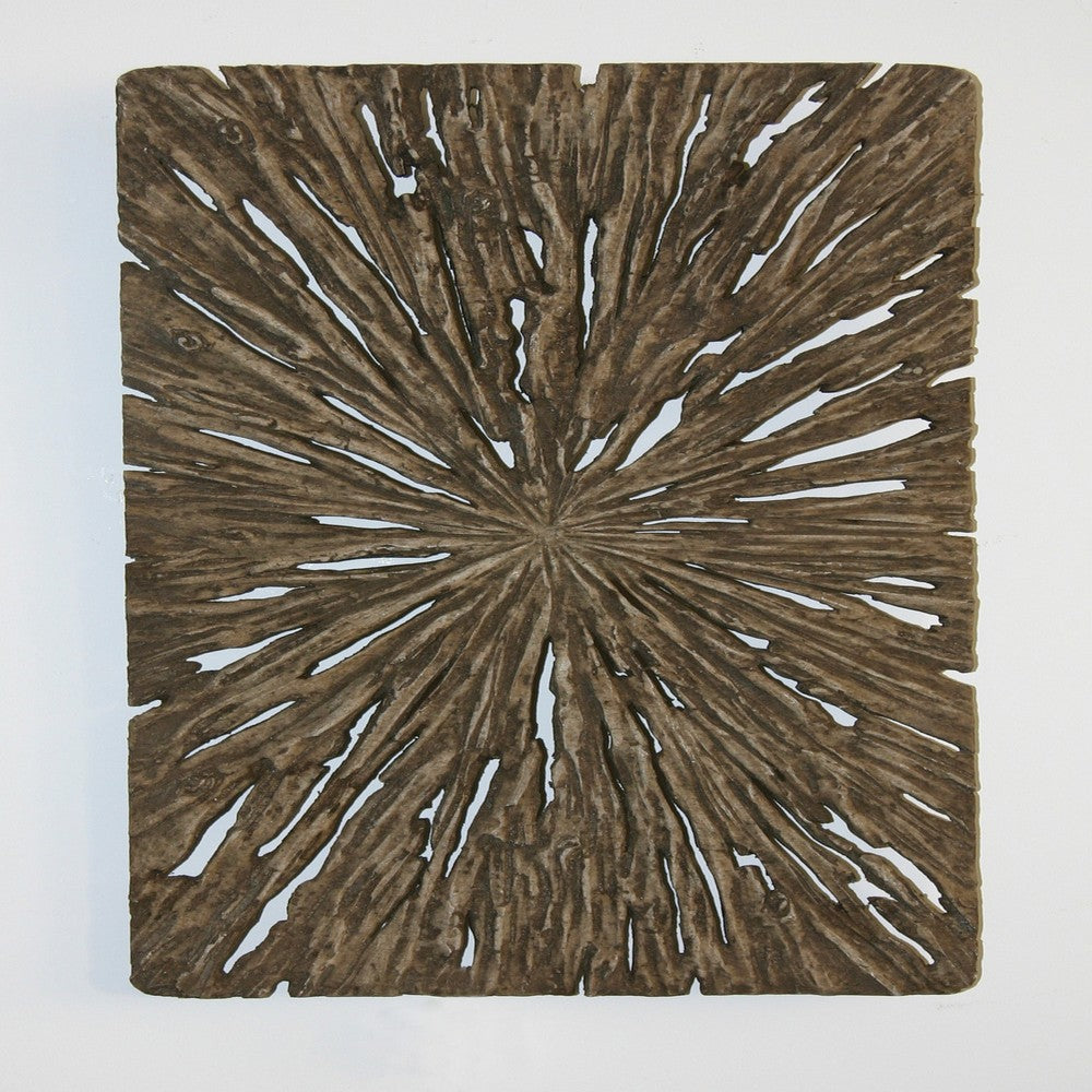 Rectangle Rotten Wood Sandstone Wall Decor with Cut Out, Large, Oak Brown - BM205826