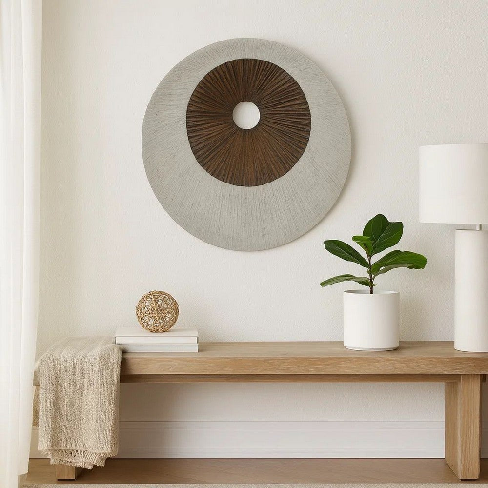 Round and Ribbed Double Layer Sandstone Wall Art, Medium, Brown and Gray - BM205828