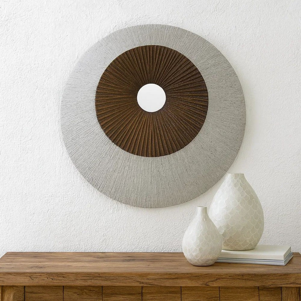 Round and Ribbed Double Layer Sandstone Wall Art, Medium, Brown and Gray - BM205828
