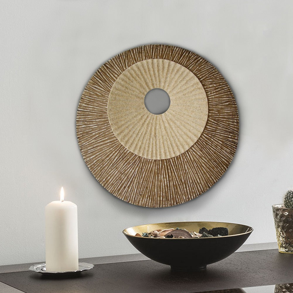 Round and Ribbed Double Layer Sandstone Wall Art, Medium, Brown and Beige - BM205831