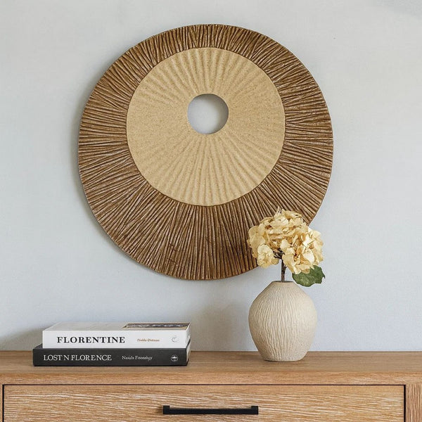 Round and Ribbed Double Layer Sandstone Wall Art, Large, Brown and Beige - BM205832