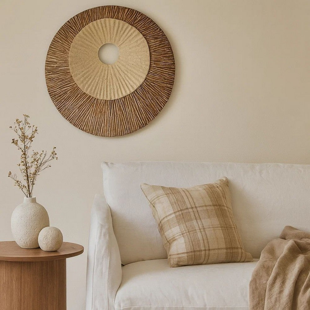 Round and Ribbed Double Layer Sandstone Wall Art, Large, Brown and Beige - BM205832