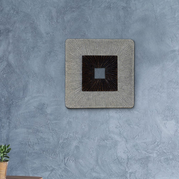 Square Shaped Wall Decor with Ribbed Details, Small, Brown and Gray - BM205833