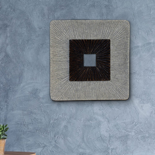 Square Shaped Wall Decor with Ribbed Details, Medium, Brown and Gray - BM205834