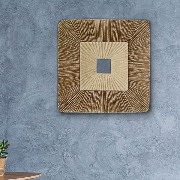 Square Sandstone Wall Decor with Ribbed Details, Medium, Brown and Beige - BM205837