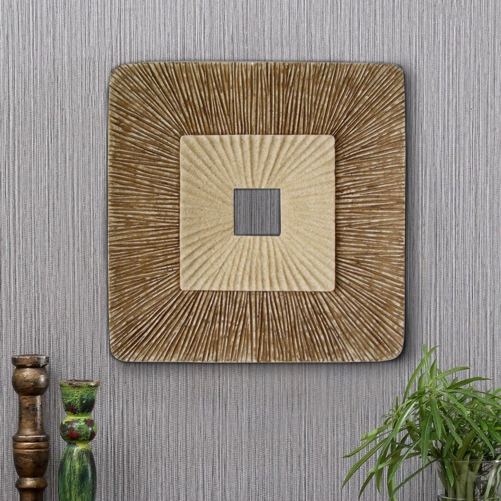 Square Sandstone Wall Decor with Ribbed Details, Large, Brown and Beige - BM205838