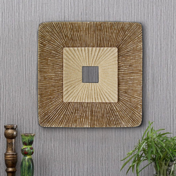 Square Sandstone Wall Decor with Ribbed Details, Large, Brown and Beige - BM205838