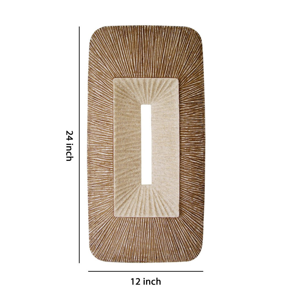 Rectangular Sandstone Wall Decor with Ribbed Details, Small, Brown and Beige - BM205839