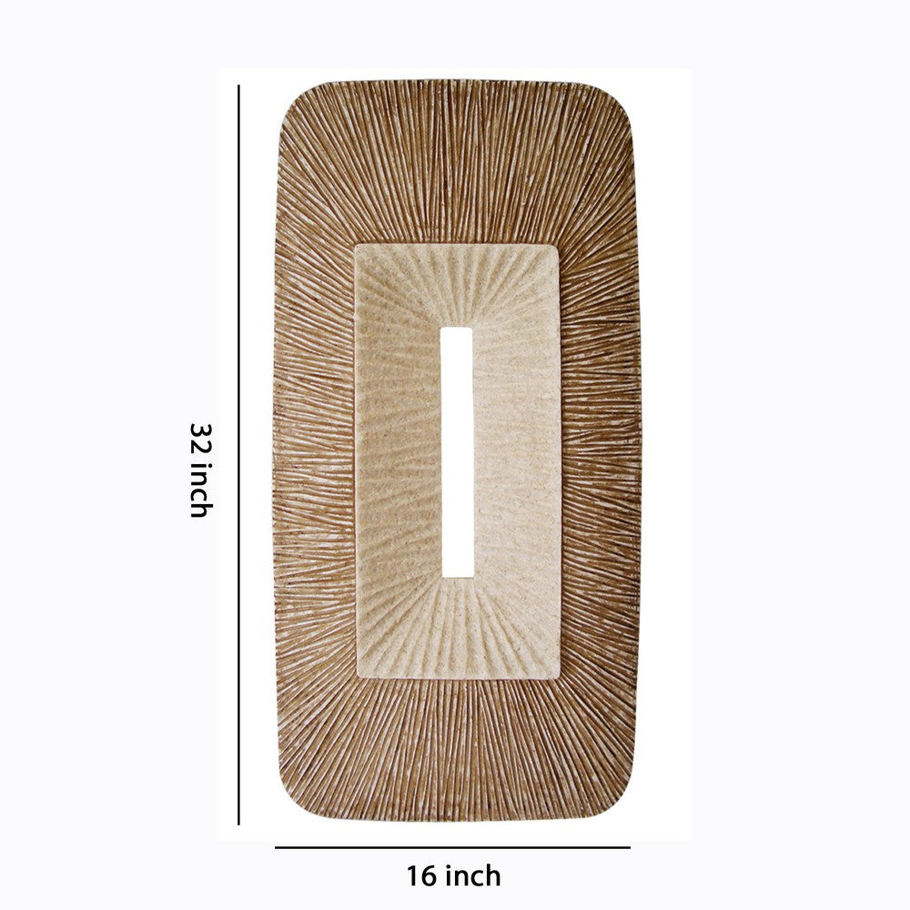 Rectangular Sandstone Wall Decor with Ribbed Details, Large, Brown and Beige - BM205840