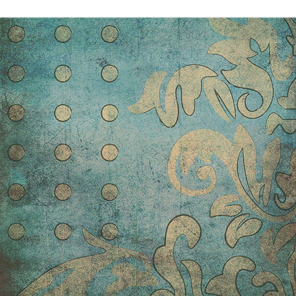 Rectangle Canvas Wall Art with Filigree and Circular Design, Blue and Beige - BM205844