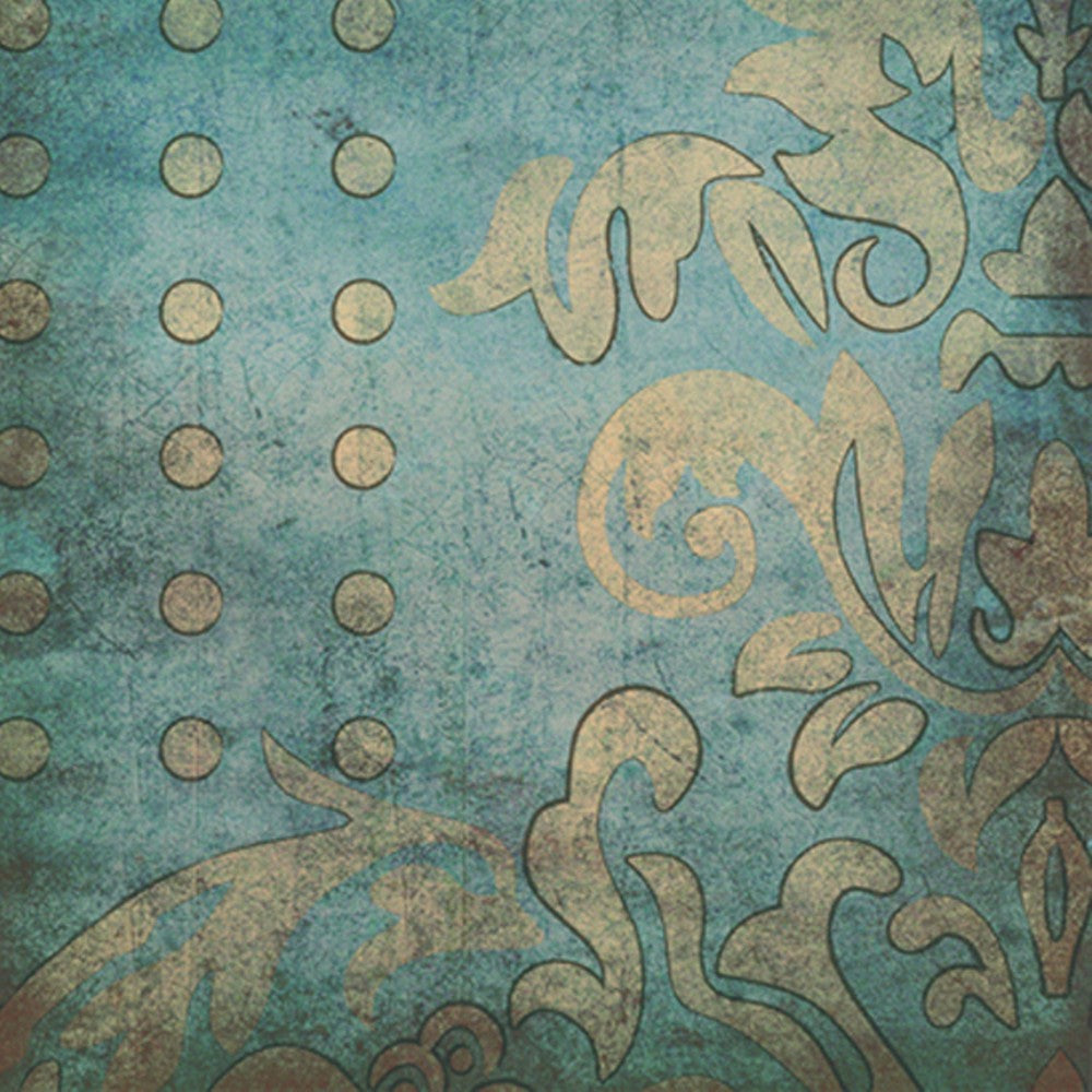 Rectangle Canvas Wall Art with Filigree and Circular Design, Blue and Beige - BM205844