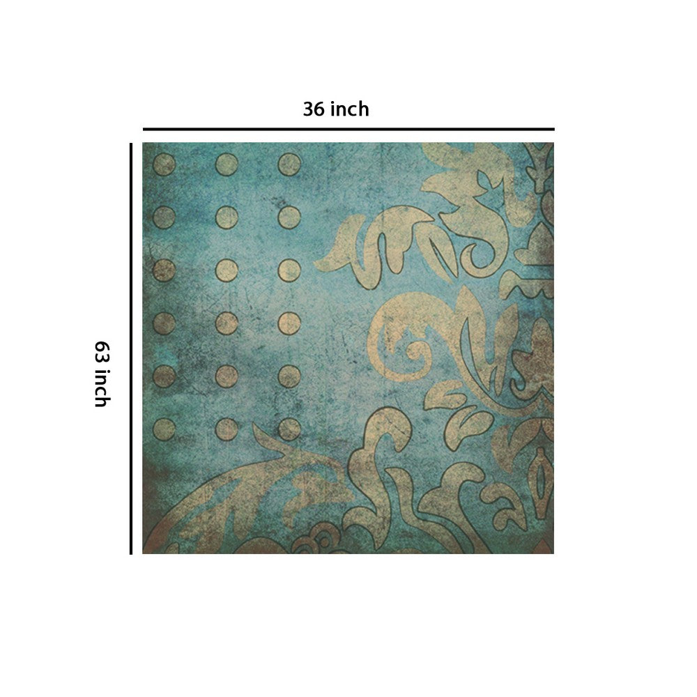 Rectangle Canvas Wall Art with Filigree and Circular Design, Blue and Beige - BM205844