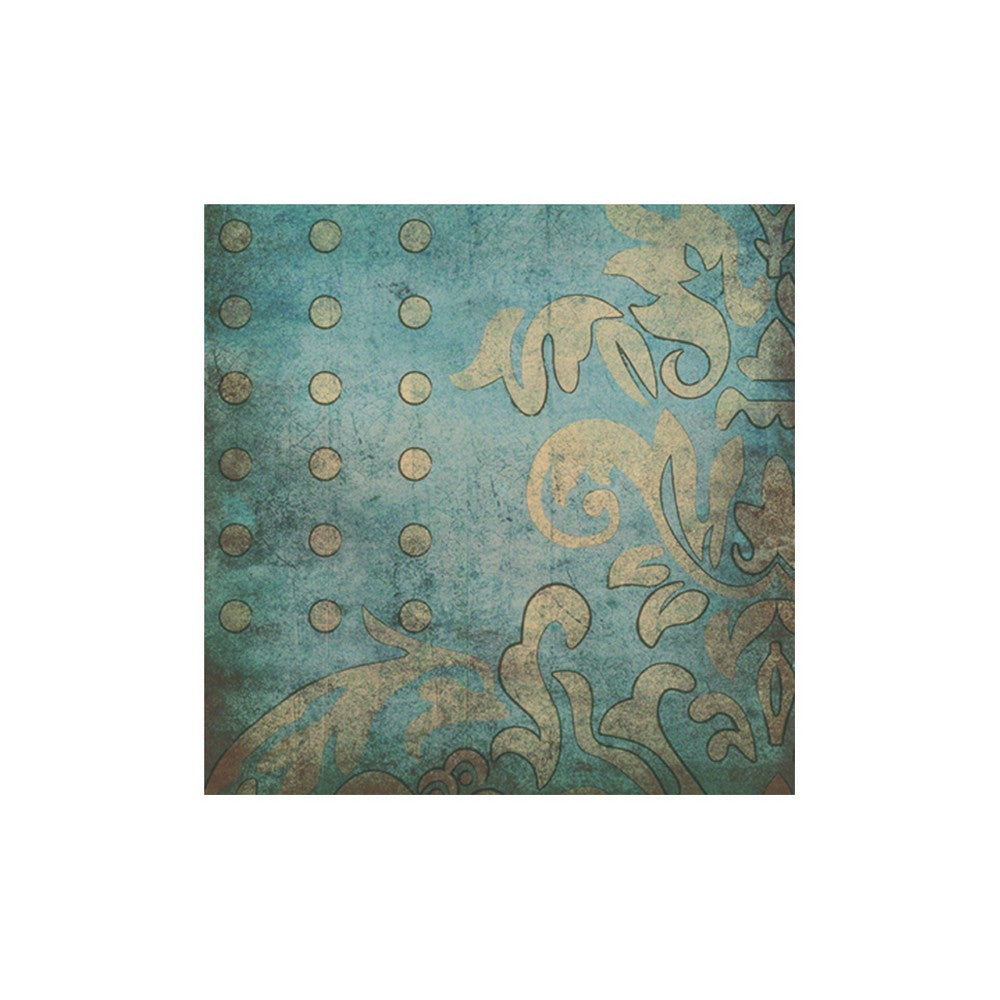 Rectangle Canvas Wall Art with Filigree and Circular Design, Blue and Beige - BM205844