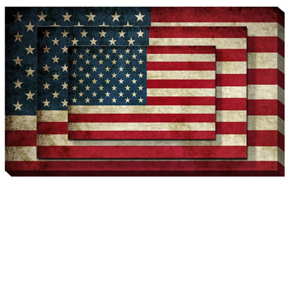 Rectangle 3 Tier Stacked Wall Art with US Flag Print, Multicolor - BM205846