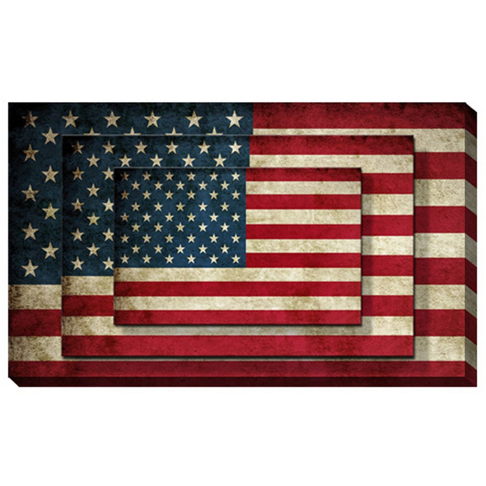 Rectangle 3 Tier Stacked Wall Art with US Flag Print, Multicolor - BM205846
