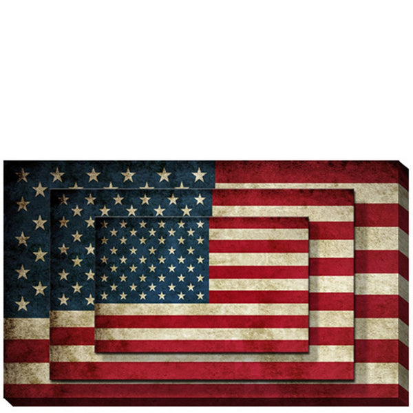 Rectangle 3 Tier Stacked Wall Art with US Flag Print, Set of 2, Multicolor - BM205847