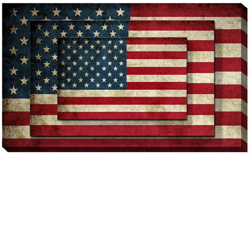 Rectangle 3 Tier Stacked Wall Art with US Flag Print, Set of 2, Multicolor - BM205847